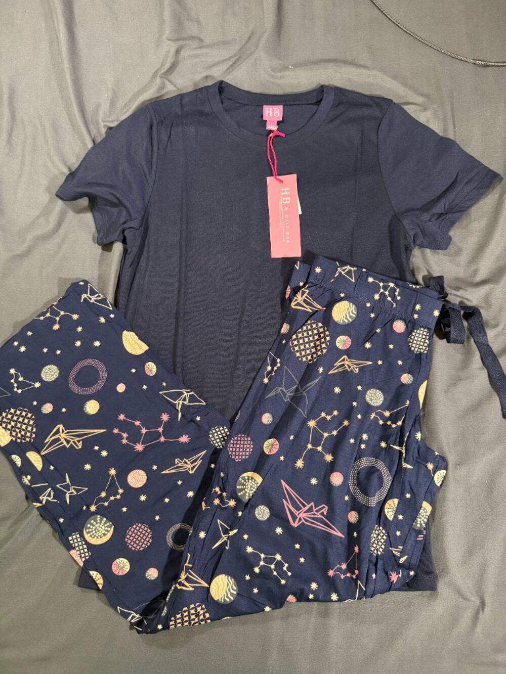 NWT HB Hale Bob 2pc Pajama Set Navy Constellation Origami Print
